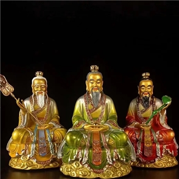 唐宋元明清皇室流传纯铜彩绘三清祖师神像家用供奉摆件灵宝天尊道